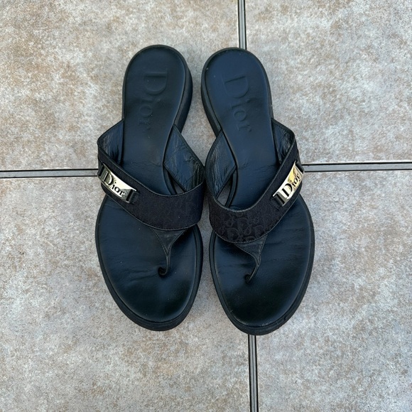 Christian Dior Diorissmo Black Logo Platform Flip Flops Sandals - Picture 2 of 13